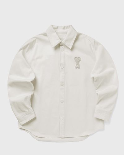 AMI Paris OVERSHIRT WITH KNITTED AMI DE COEUR, white