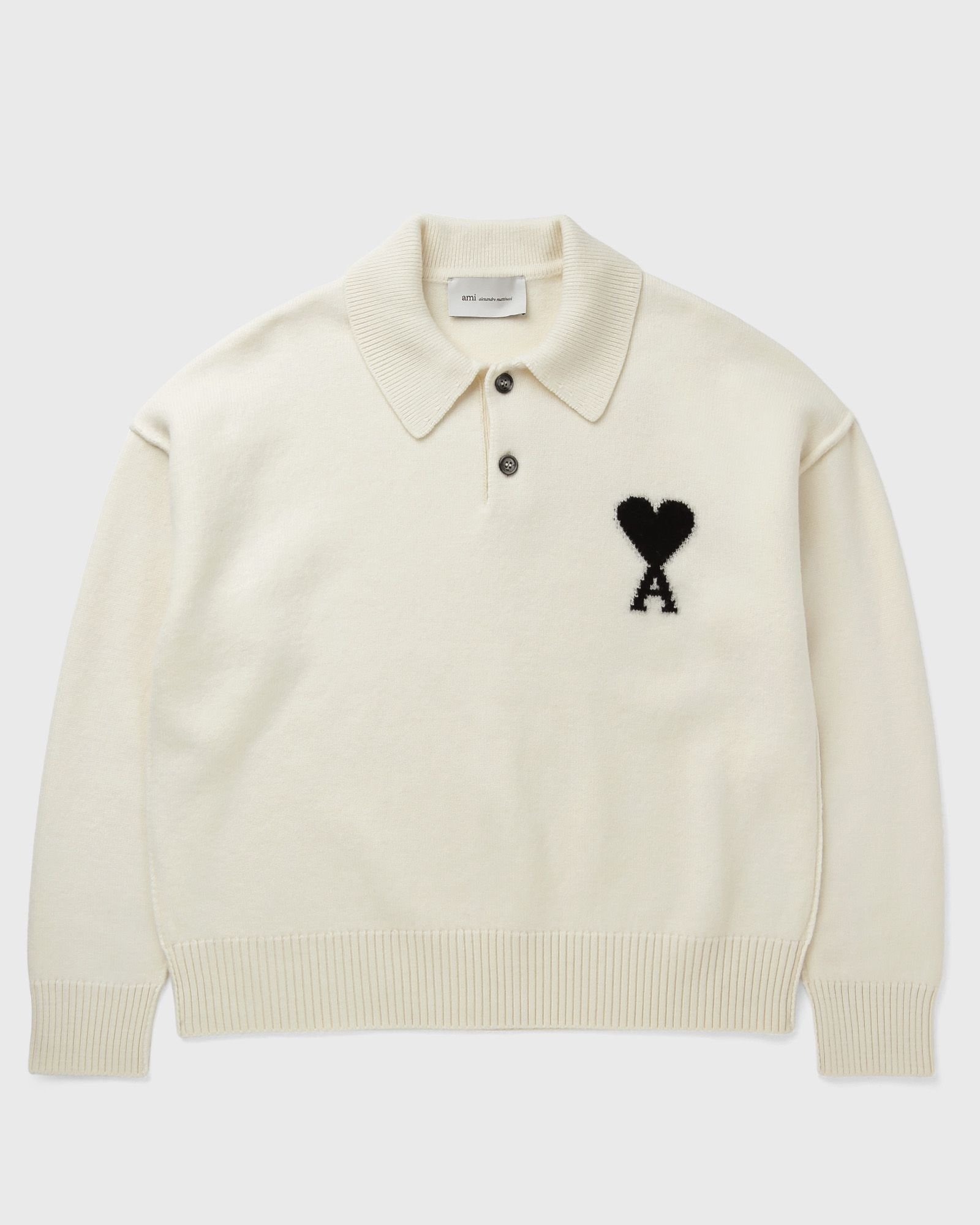 AMI Paris POLO SWEATER WITH CONTRASTED AMI DE COEUR, white