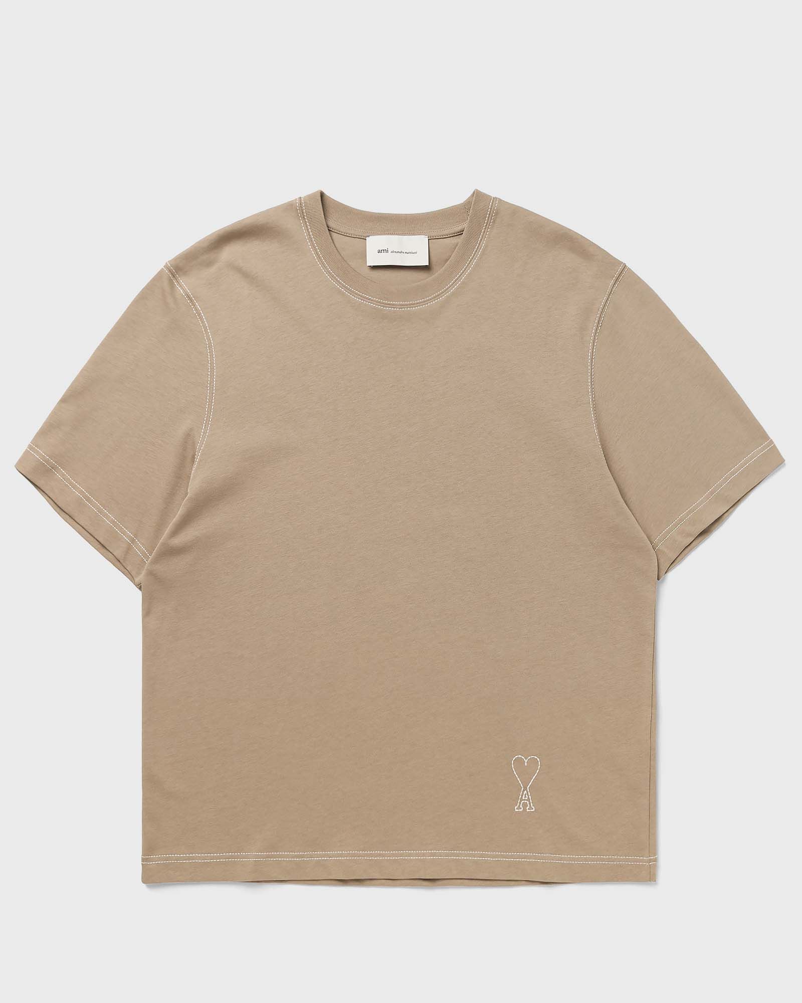 AMI Paris SHORT SLEEVES BOXY FIT TEESHIRT WITH TOPSTITCHED AMI DE COEUR, beige