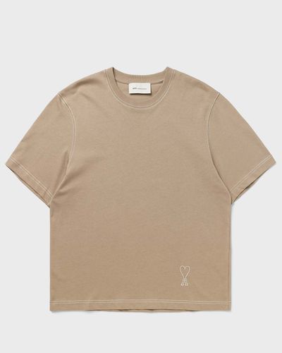 AMI Paris SHORT SLEEVES BOXY FIT TEESHIRT WITH TOPSTITCHED AMI DE COEUR, beige