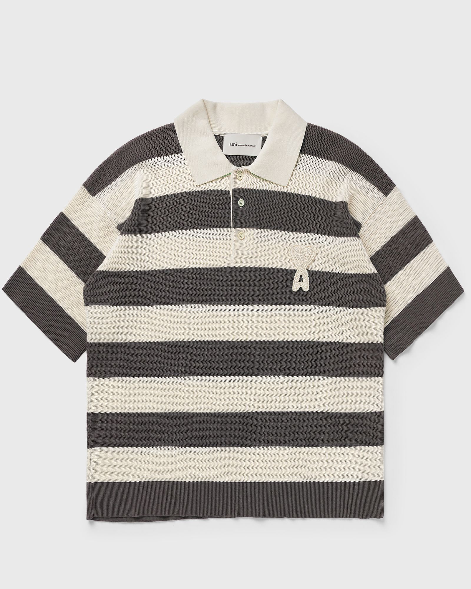 AMI Paris SHORT SLEEVES POLO WITH AMI DE COEUR PATCH, grey|white