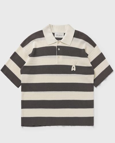 AMI Paris SHORT SLEEVES POLO WITH AMI DE COEUR PATCH, grey|white