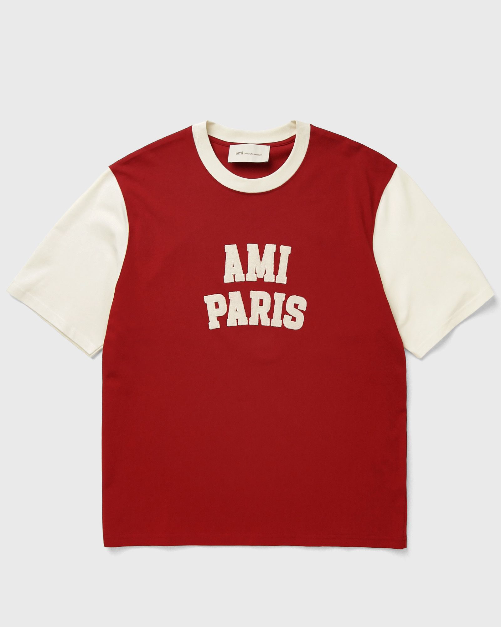 AMI Paris TSHIRT WITH AMI PARIS FELT EMBROIDERY, red|beige