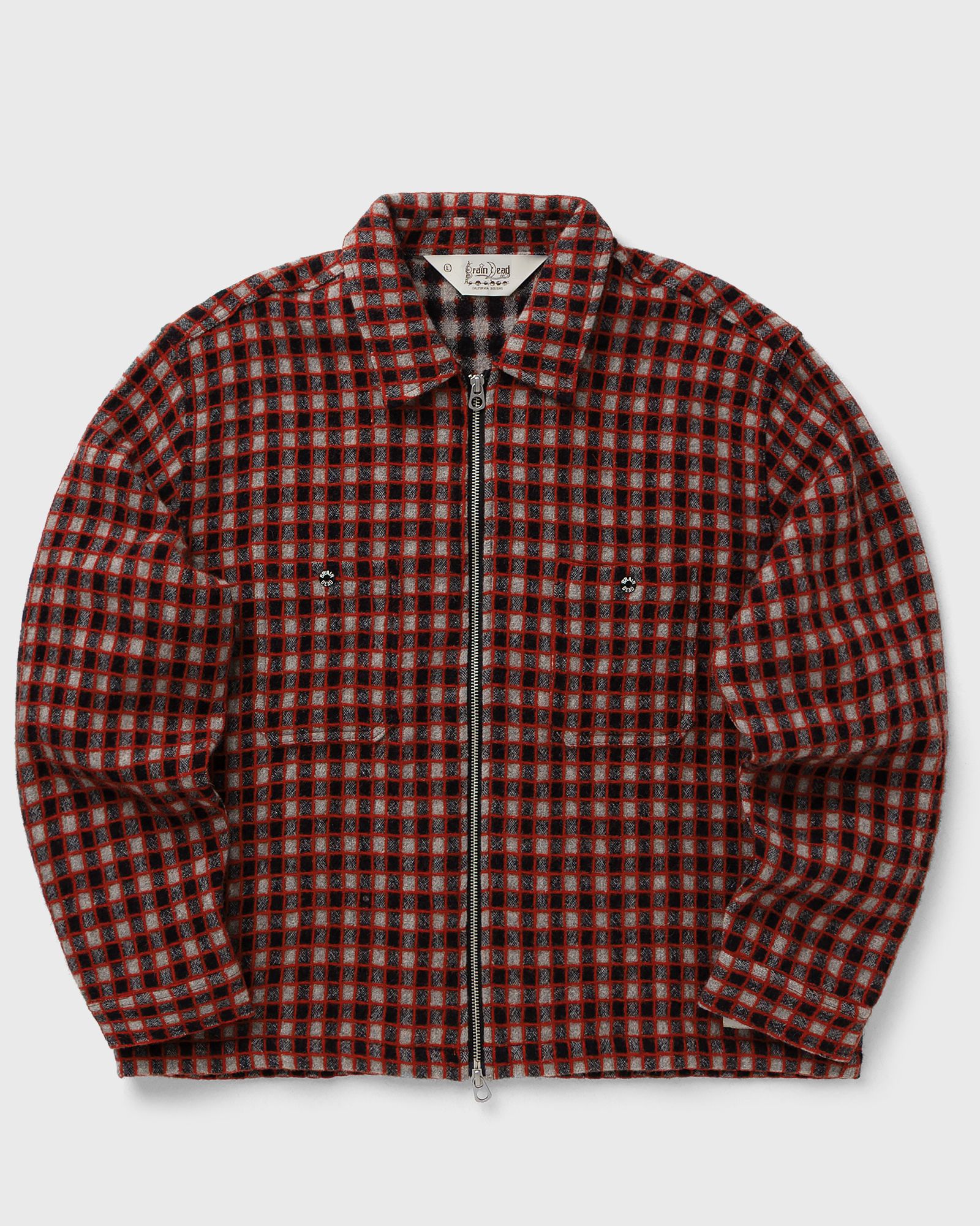 Brain Dead CHECK MATE FLANNEL ZIP SHIRT, black|red