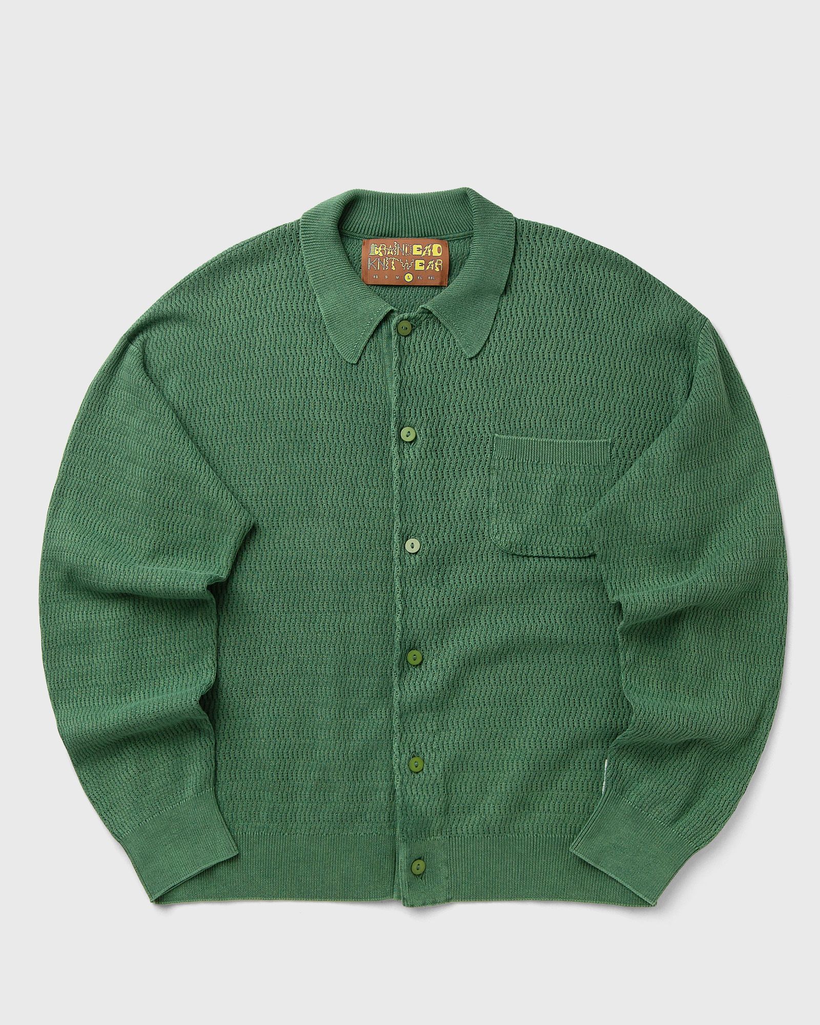 Brain Dead Pigment Dye Long Sleeve Polo Sweater, green