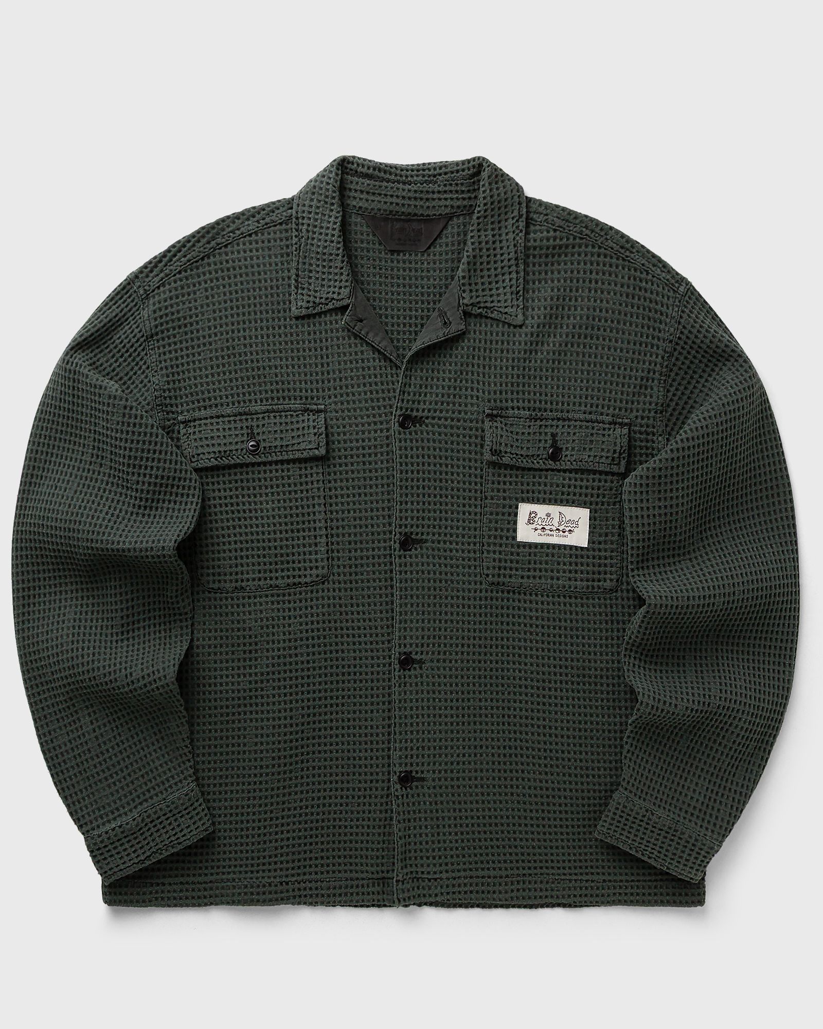 Brain Dead WAFFLE BUTTON FRONT SHIRT, green