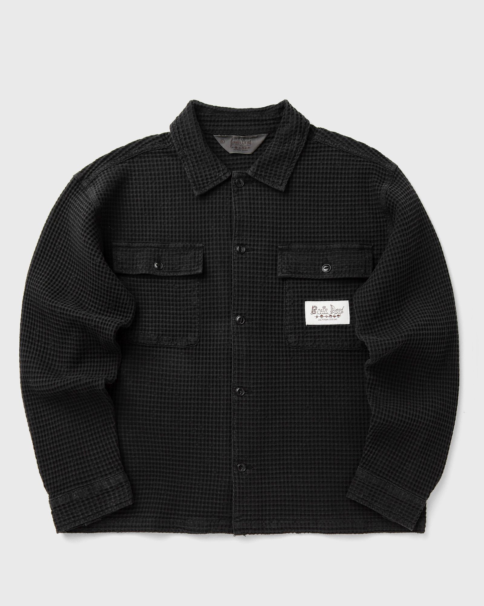 Brain Dead Waffle Button Front Shirt, black