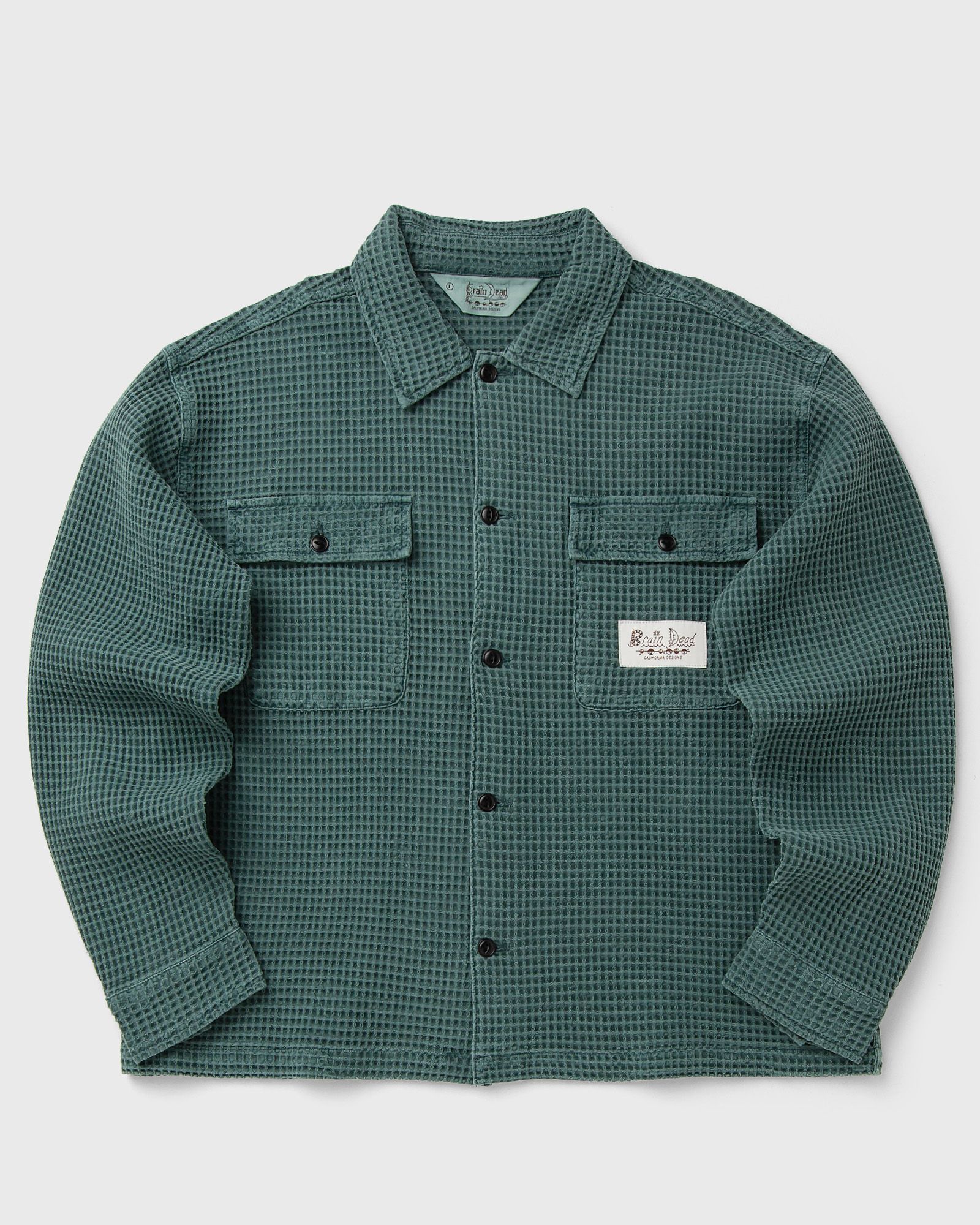 Brain Dead Waffle Button Front Shirt, green