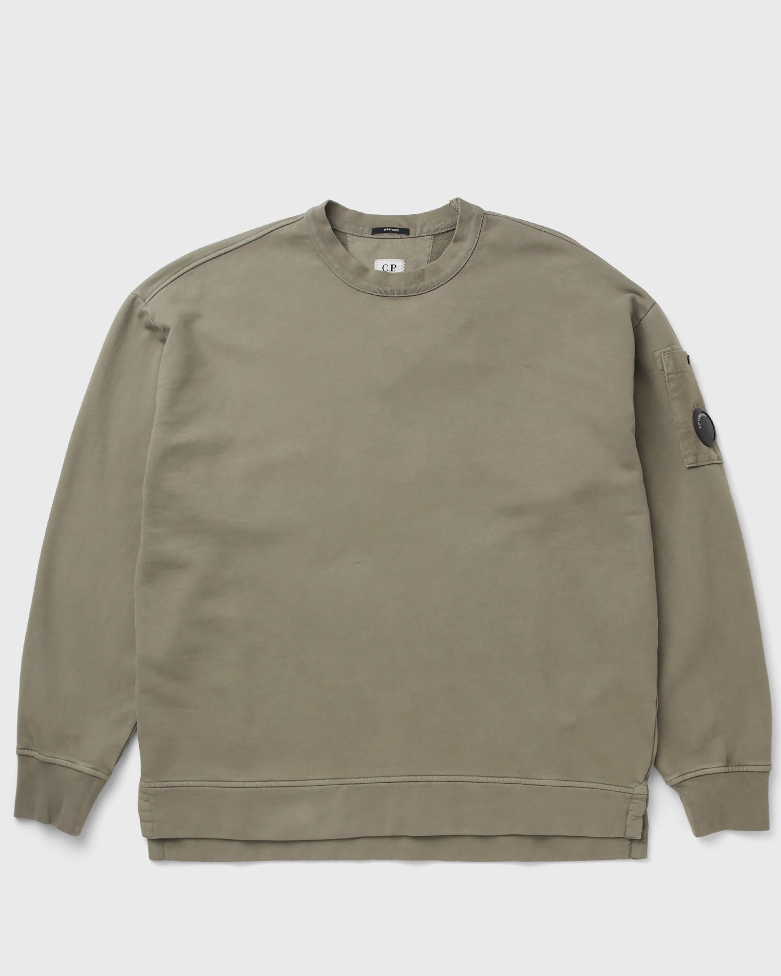 C.P. Company BRUSHED AND EMERIZED DIAGONAL FLEECE MIXED BOXY CREWNECK LENS SWEATSHIRT, beige