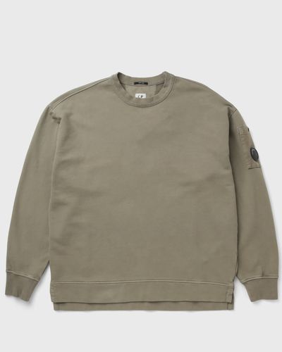 C.P. Company BRUSHED AND EMERIZED DIAGONAL FLEECE MIXED BOXY CREWNECK LENS SWEATSHIRT, beige
