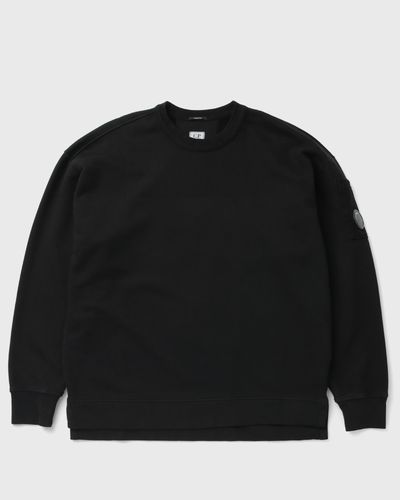 C.P. Company BRUSHED AND EMERIZED DIAGONAL FLEECE MIXED BOXY HALF ZIP LENS SWEATSHIRT, black