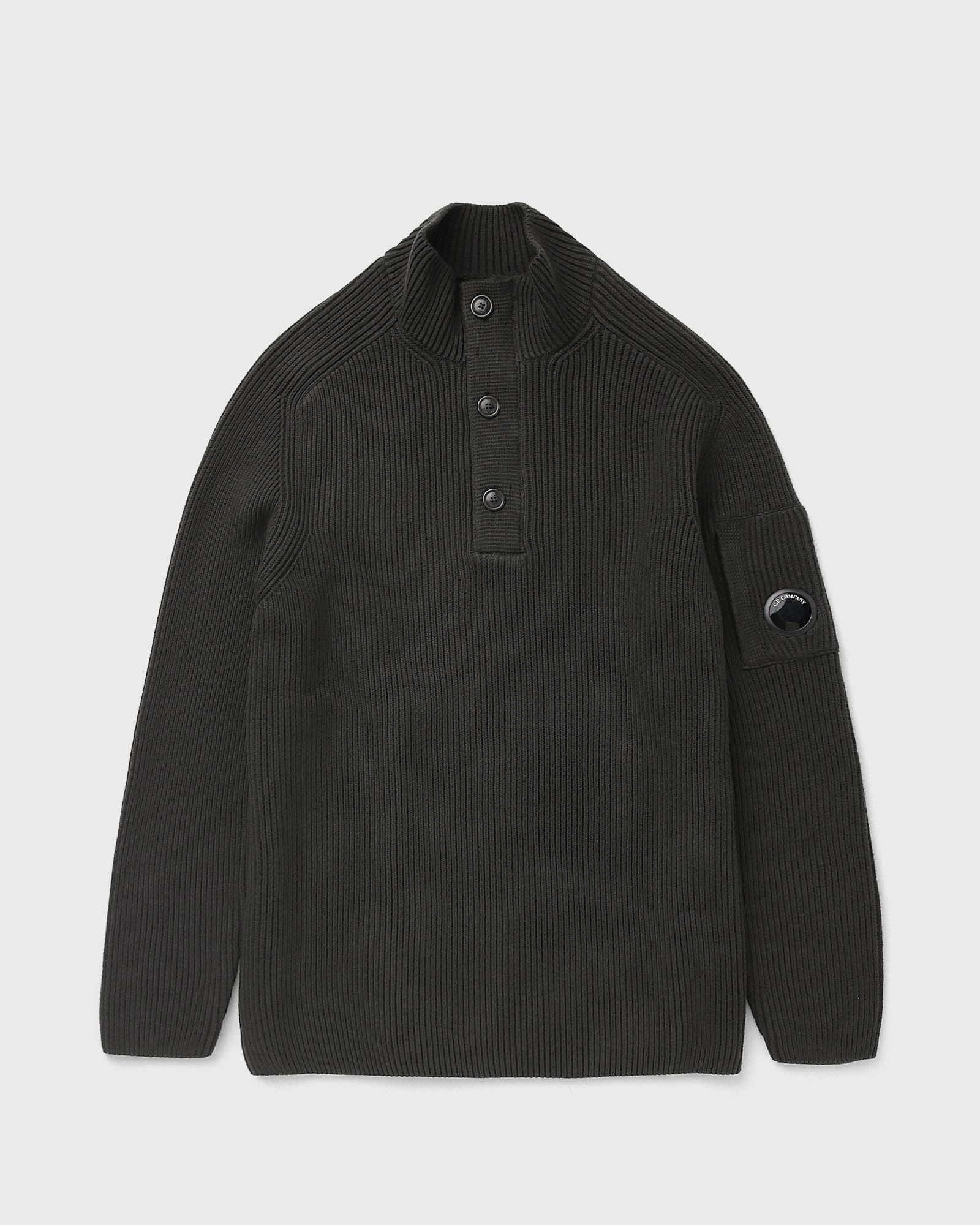 C.P. Company FULL RIB COTTON HALF BUTTON LENS SWEATER, grey