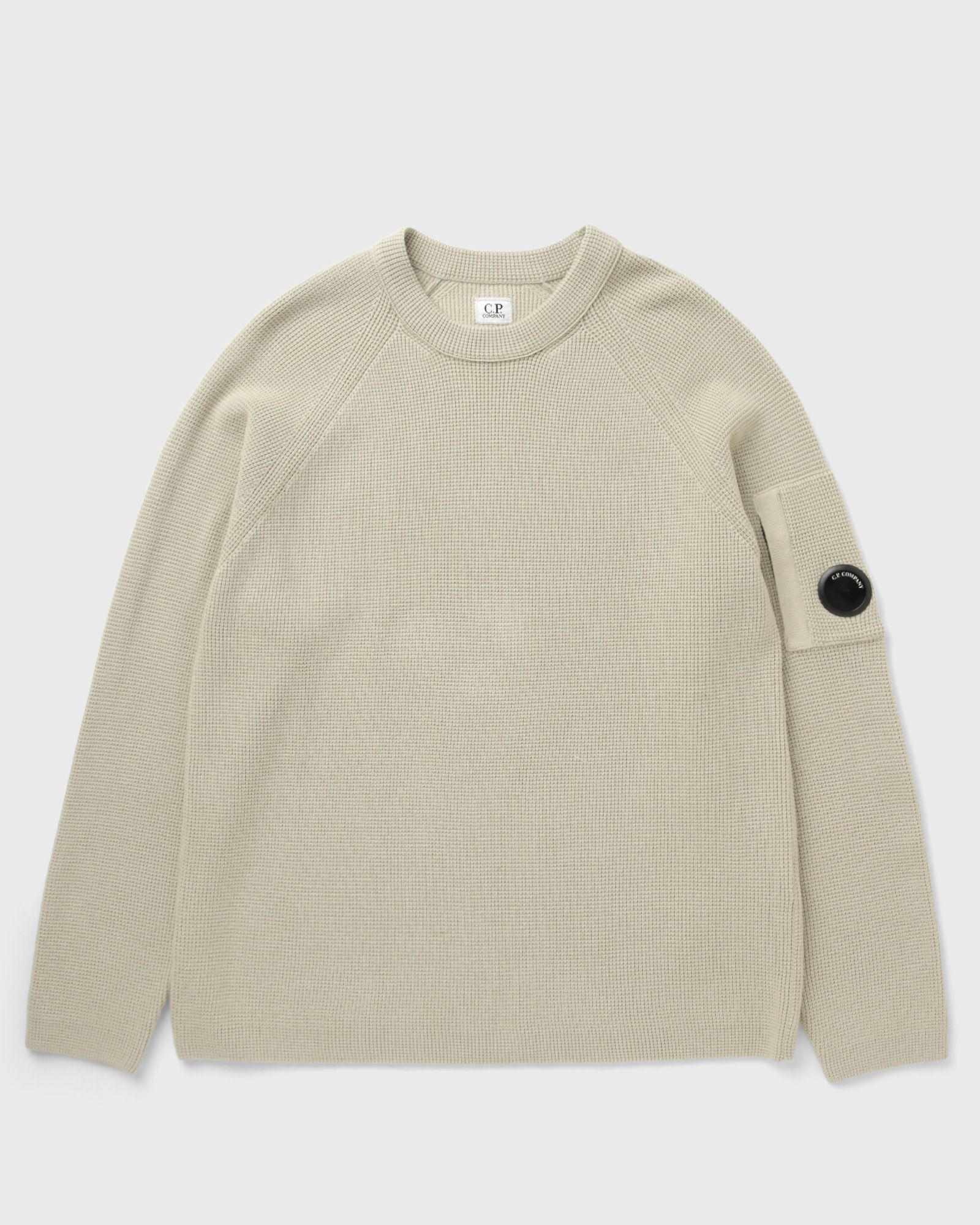 C.P. Company WAFFLE KNIT COTTON CREWNECK LENS SWEATER, grey
