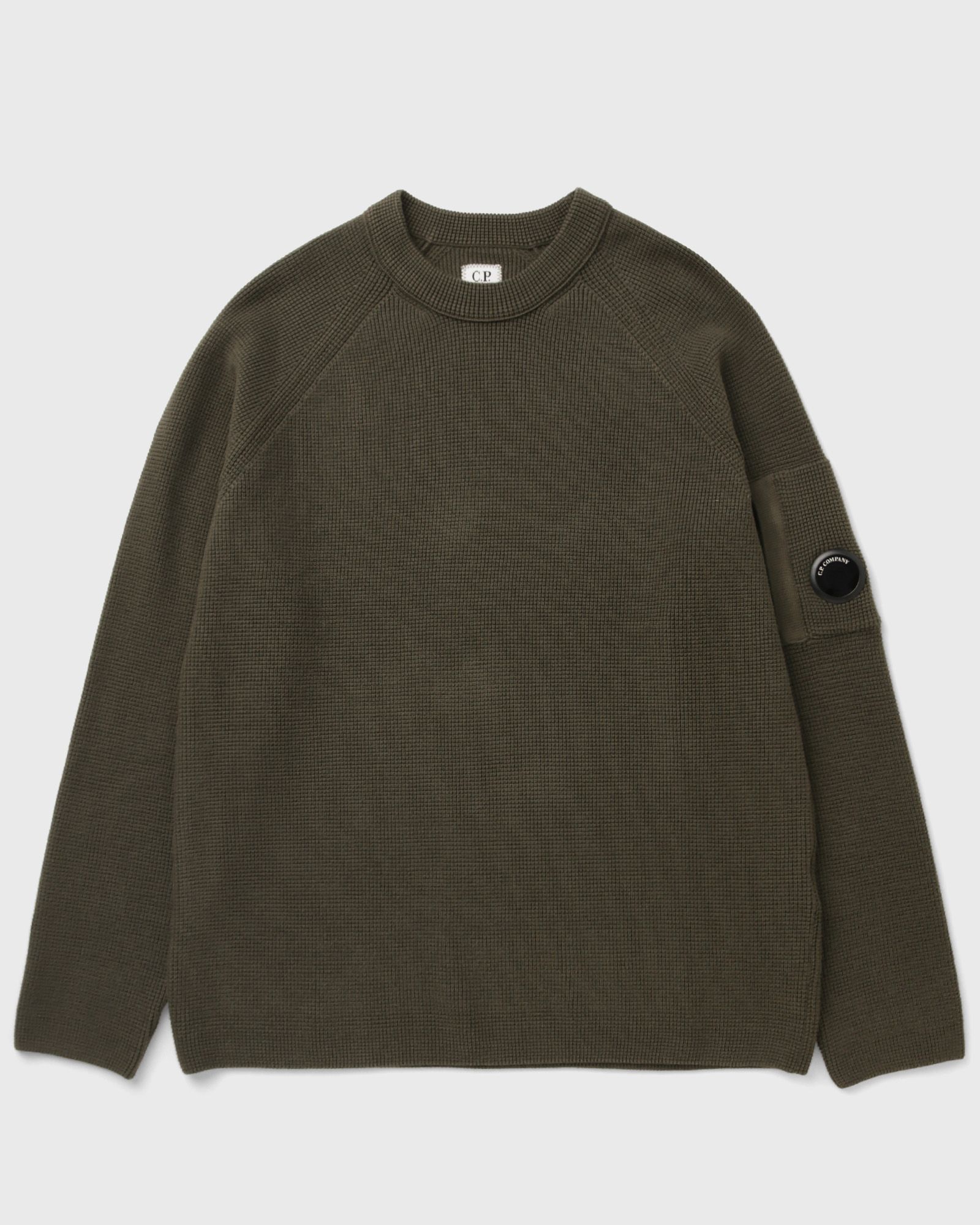 C.P. Company WAFFLE KNIT COTTON CREWNECK LENS SWEATER, green