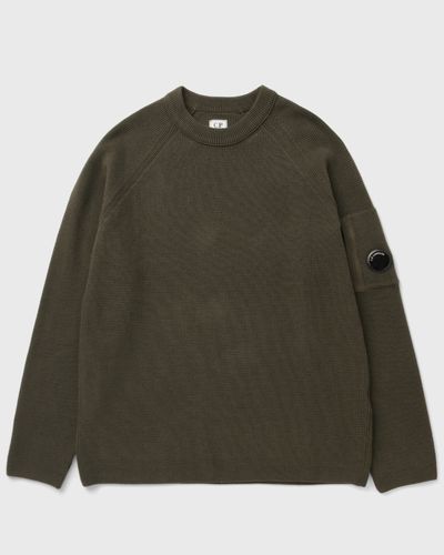C.P. Company WAFFLE KNIT COTTON CREWNECK LENS SWEATER, green