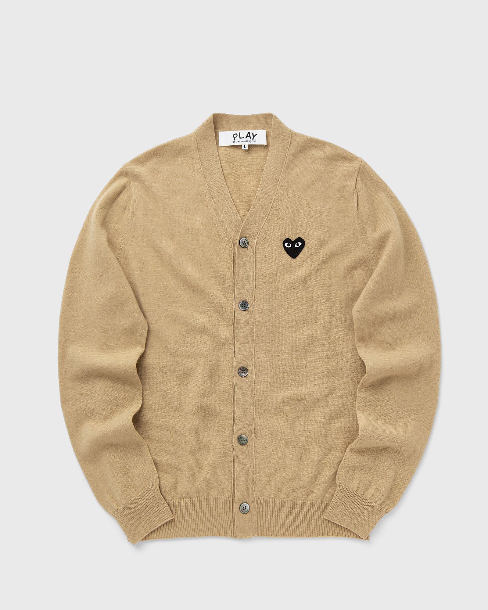 Comme des Garçons Play V-NECK CARDIGAN BLACK EMBLEM KNIT, beige