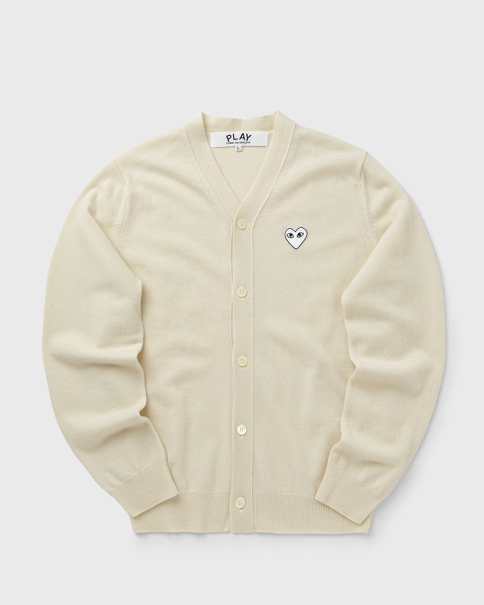 Comme des Garçons Play V-NECK CARDIGAN WHITE EMBLEM KNIT, beige