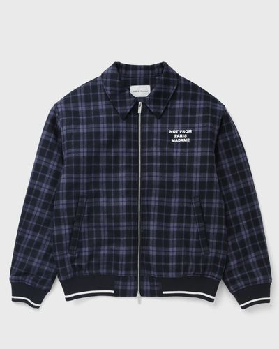 Drôle de Monsieur Check Flannel Jacket With Slogan, blue