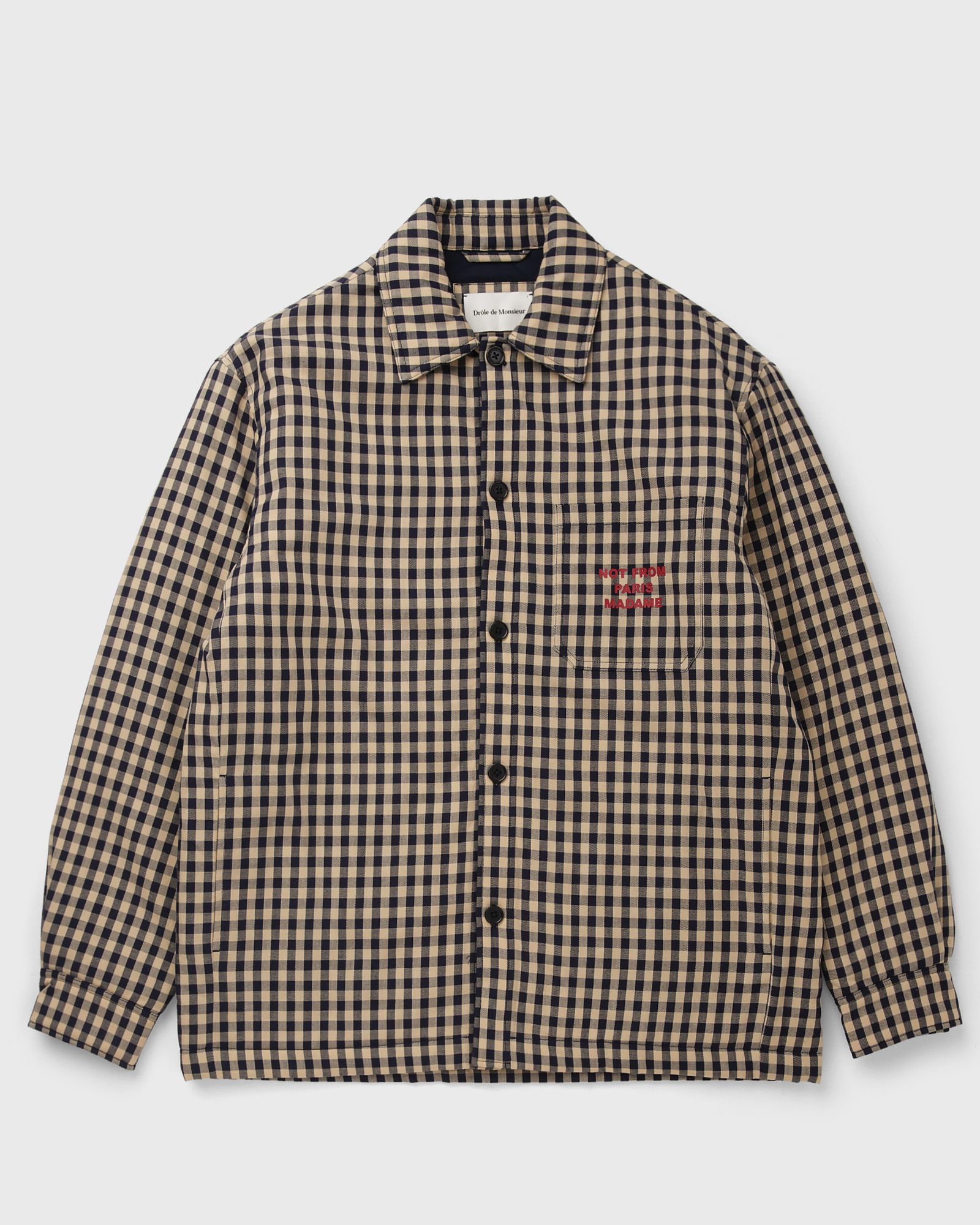 Drôle de Monsieur Check Overshirt With Slogan, beige