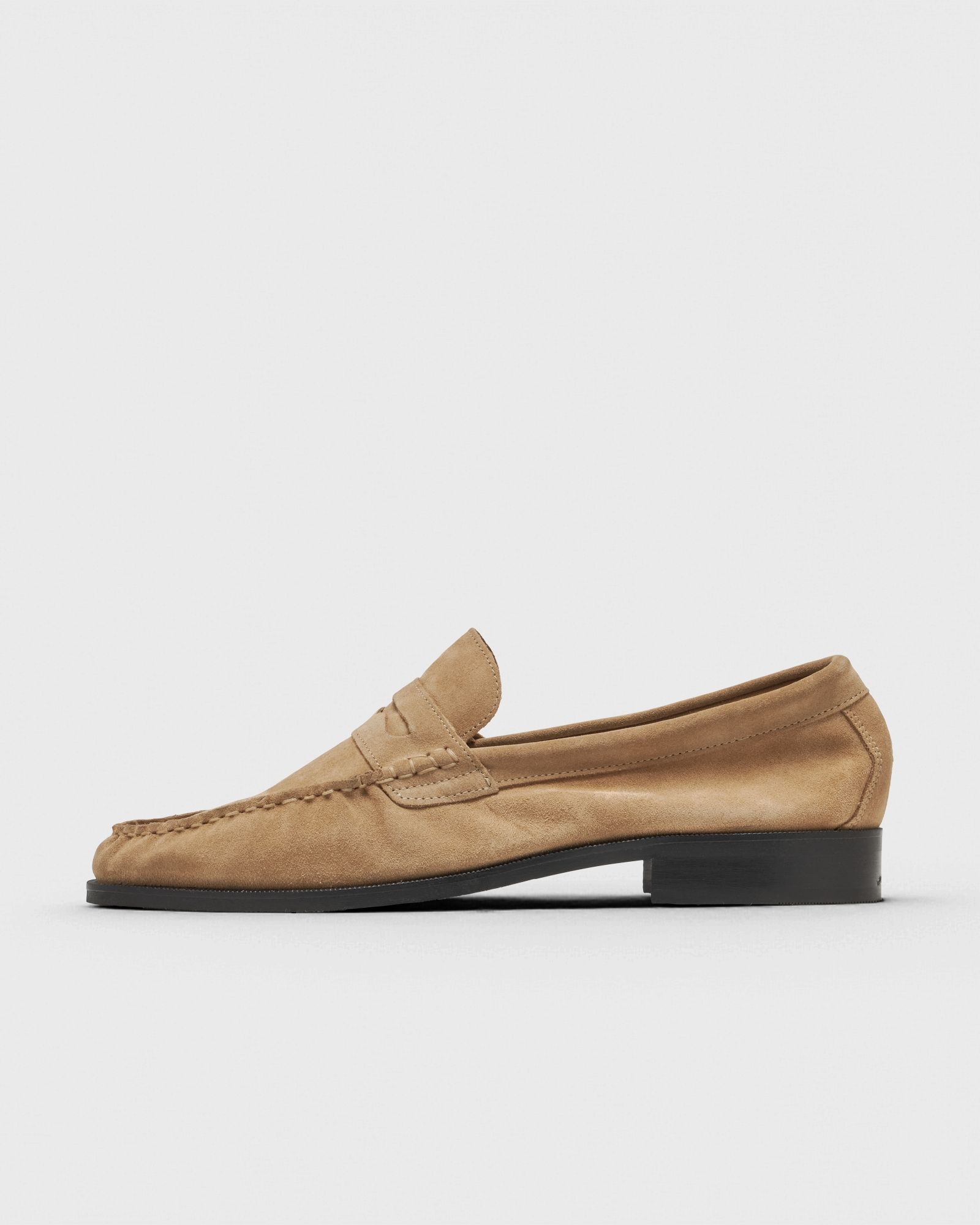 Duke & Dexter Ezra Tan Suede Pebble Pleated Penny Loafer, beige