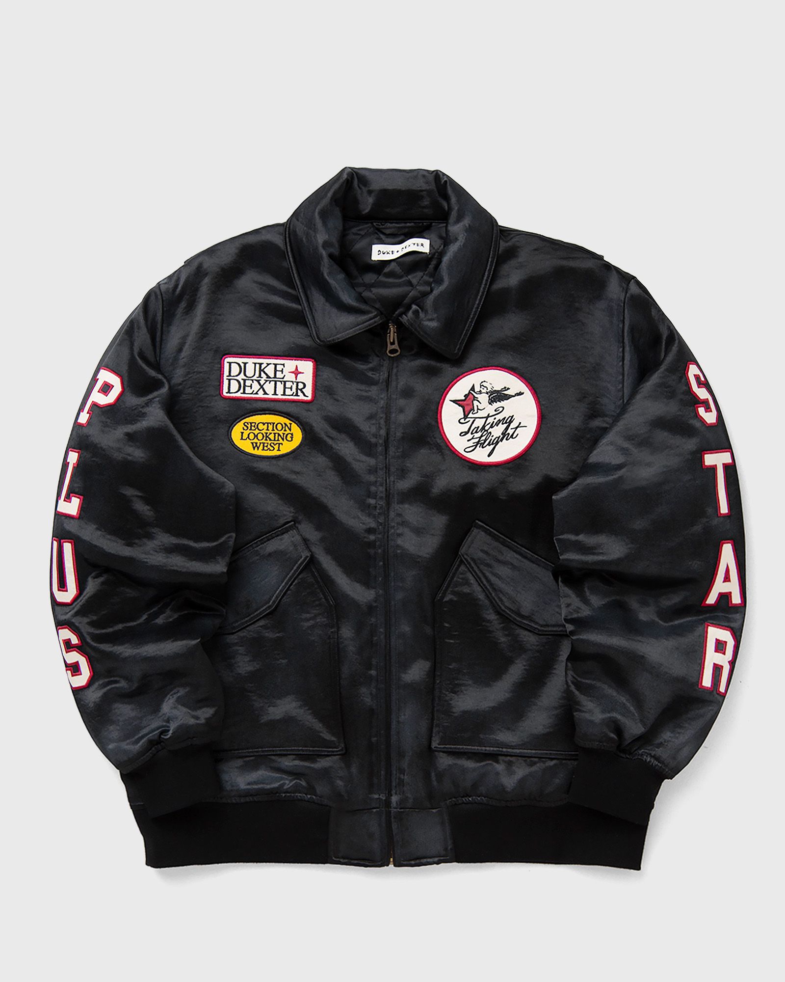 Duke & Dexter Plus Star Satin Bomber Jacket, black