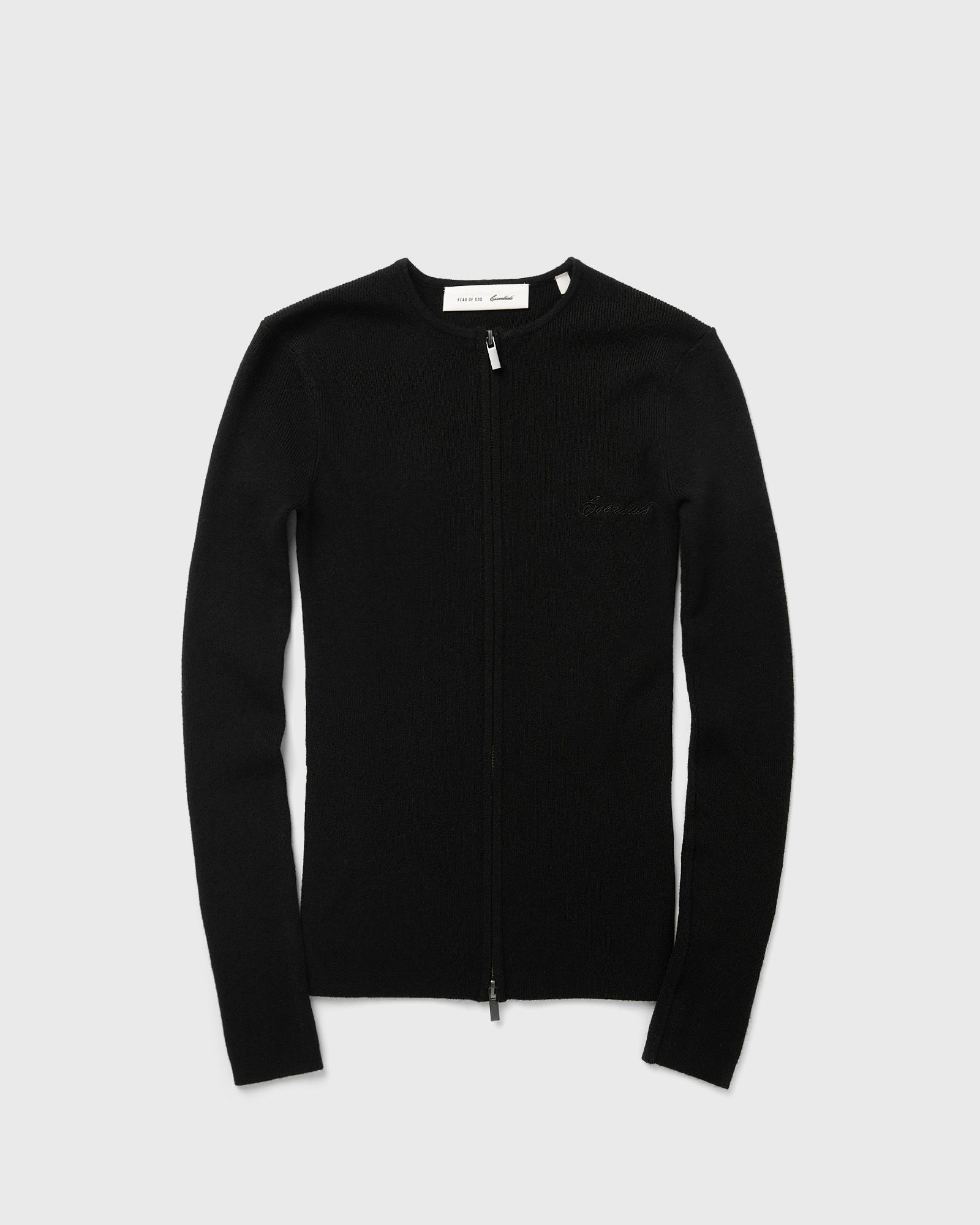 Fear of God Essentials WMNS SIGNATURE RIB KNIT FITTED LONG SLEEVE ZIP UP TEE, black