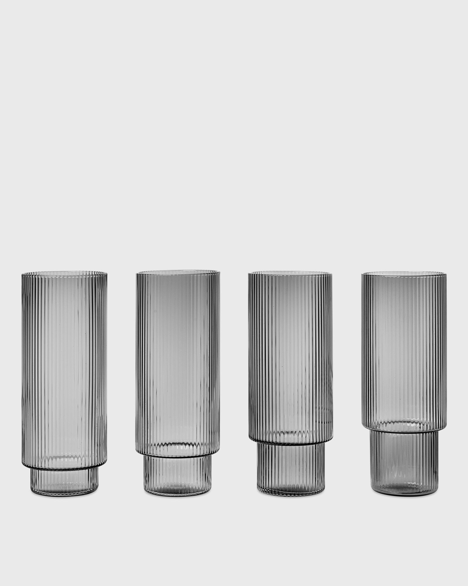Ferm LIVING Ripple Long Drink Glasses - Set of 4, grey