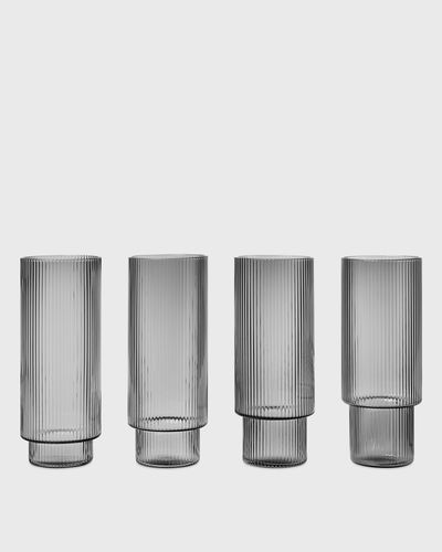 Ferm LIVING Ripple Long Drink Glasses - Set of 4, grey