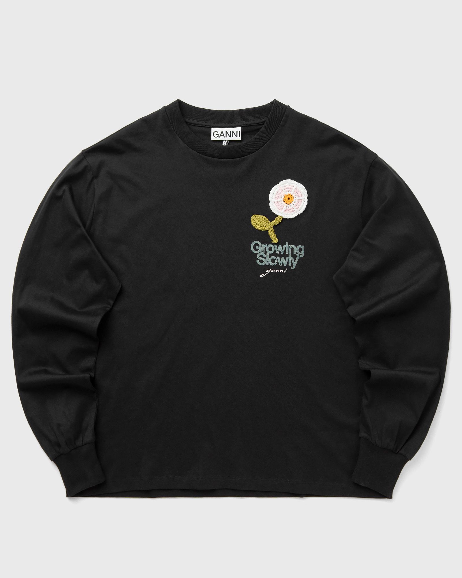 Ganni Basic Cotton Jersey Long sleeve crochet patch, black