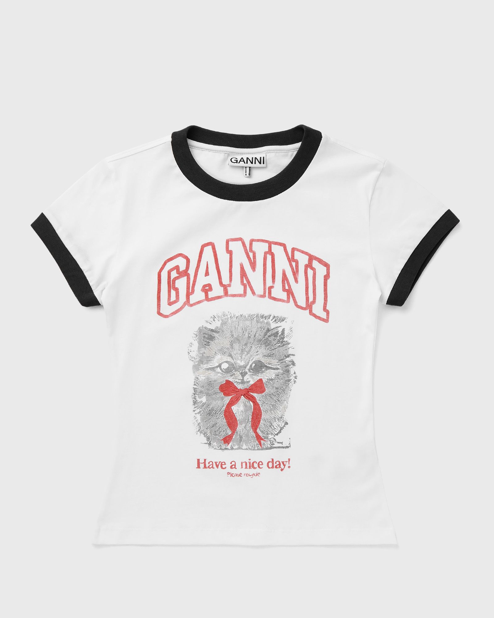 Ganni Basic Cotton Jersey Margot Kitty Print, white