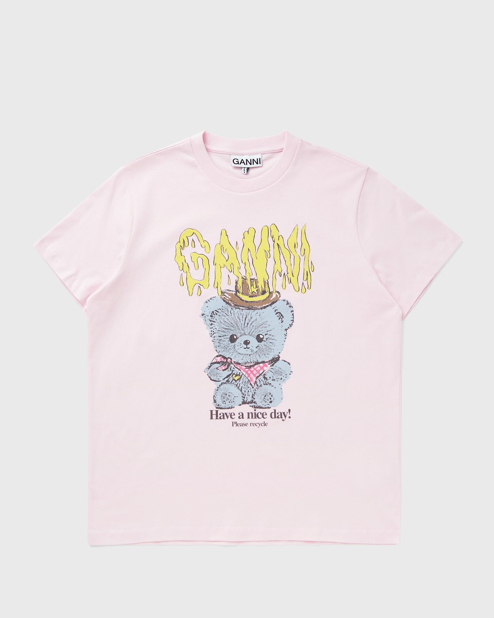 Ganni Basic cotton Jersey Tee Cowboy Bear Print, pink