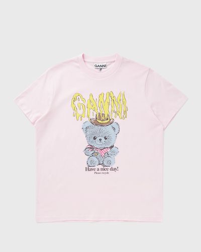 Ganni Basic cotton Jersey Tee Cowboy Bear Print, pink