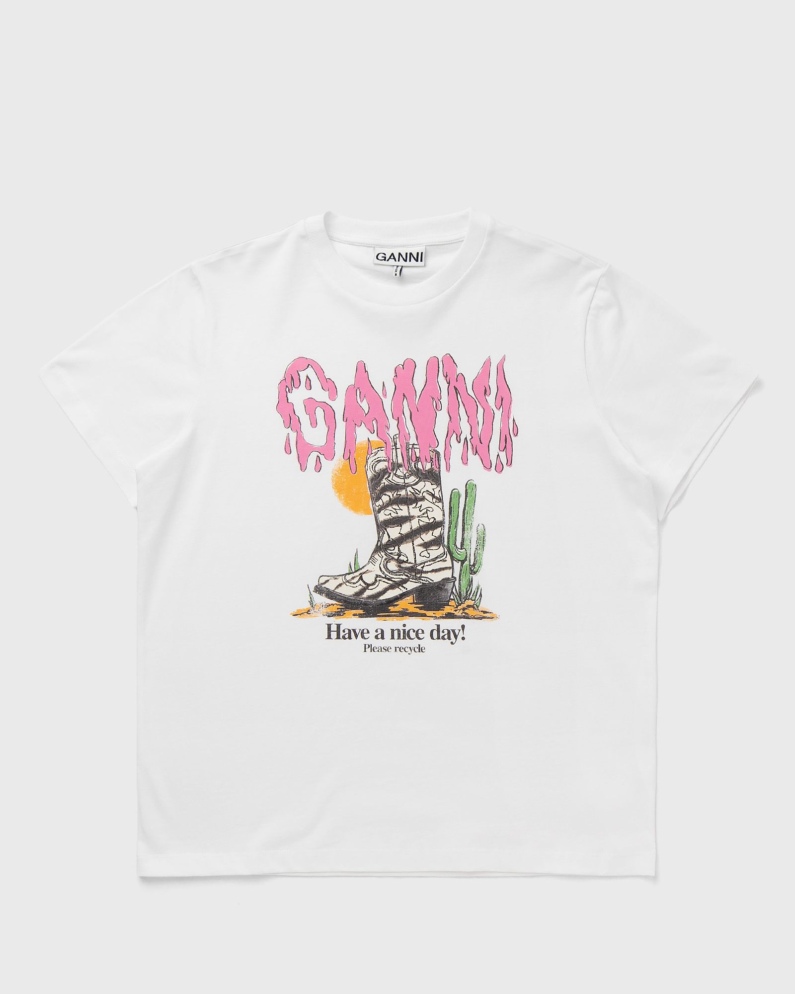 Ganni Basic cotton Western zebra boot tee, white