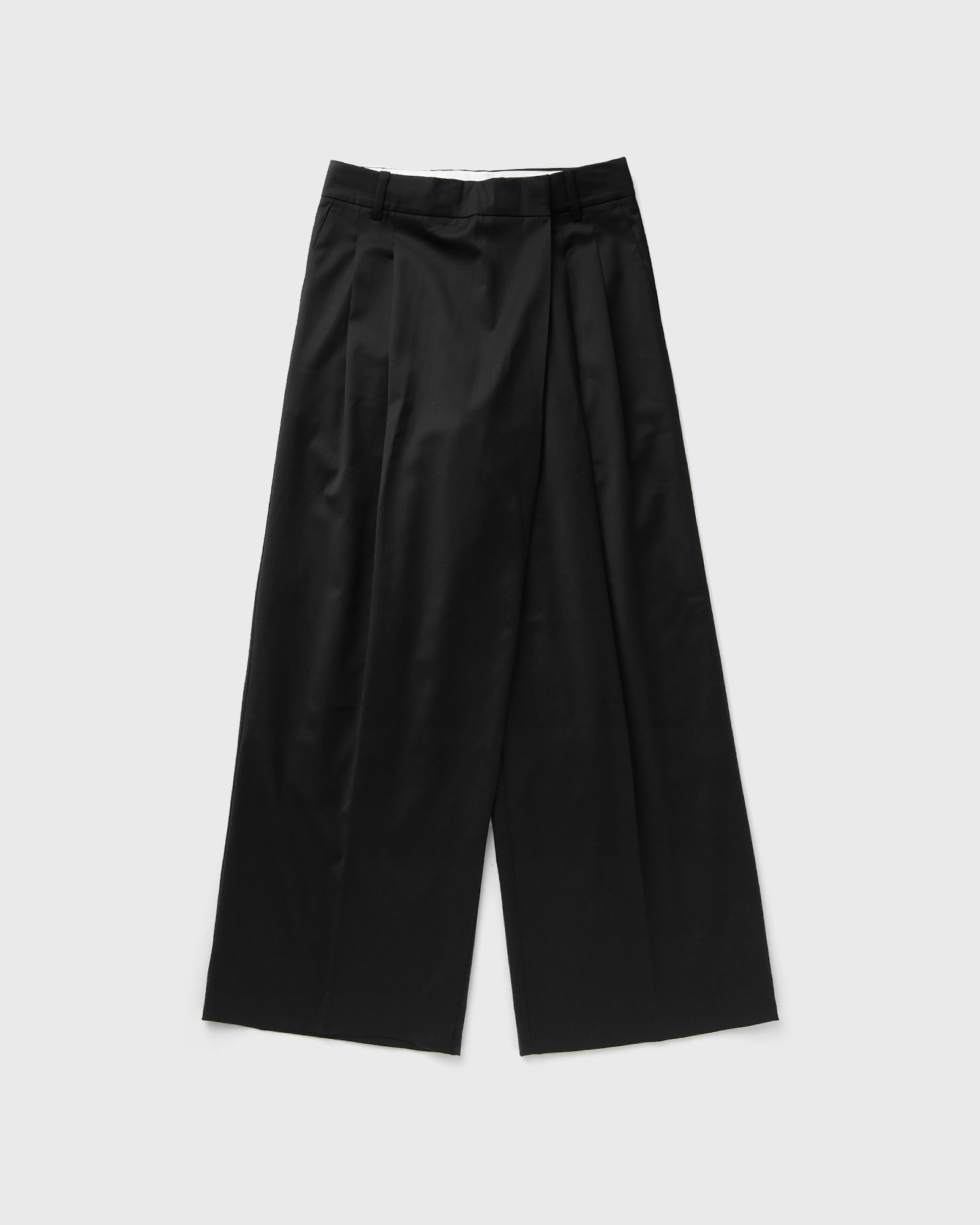 Ganni Calendered Wool Mid Waist Pants, black