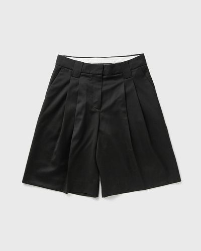 Ganni Calendered Wool Tailoring Wide Shorts, black