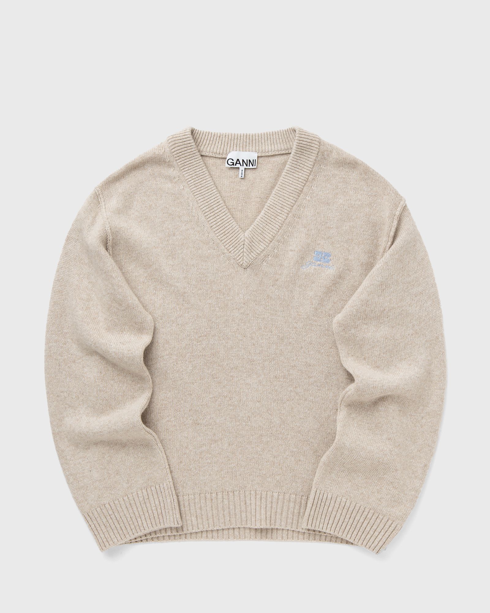 Ganni Core Future Wool Mix V-neck, beige