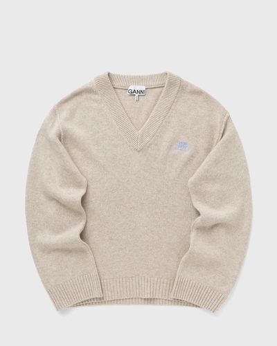 Ganni Core Future Wool Mix V-neck, beige