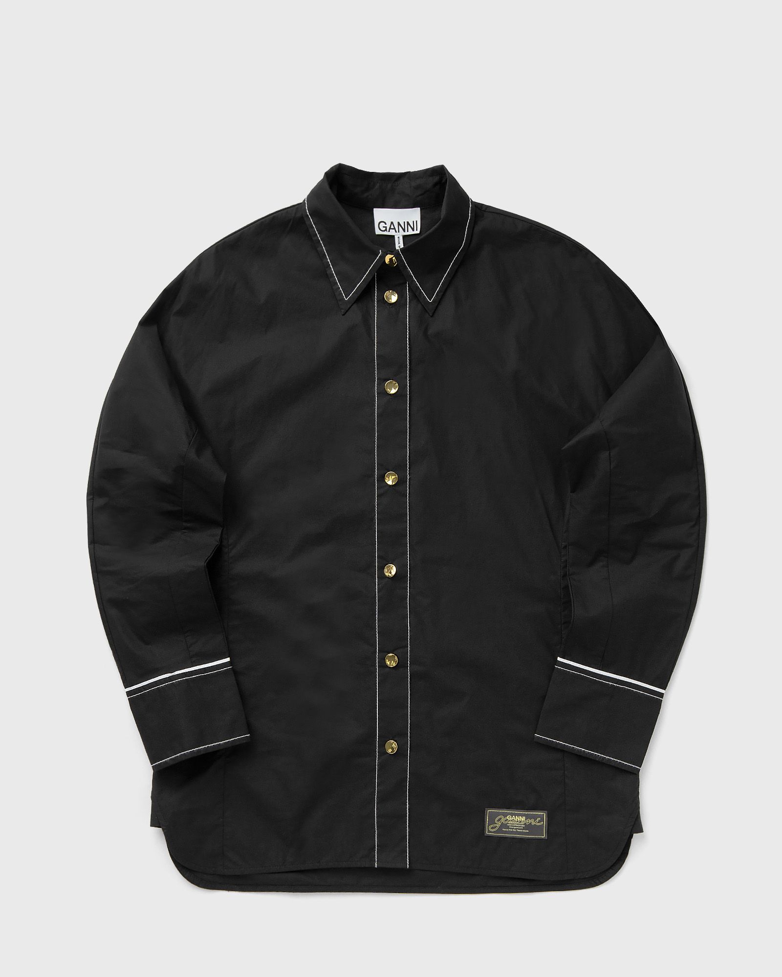 Ganni Cotton Poplin Long Sleeve Raglan Shirt, black