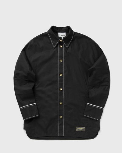 Ganni Cotton Poplin Long Sleeve Raglan Shirt, black