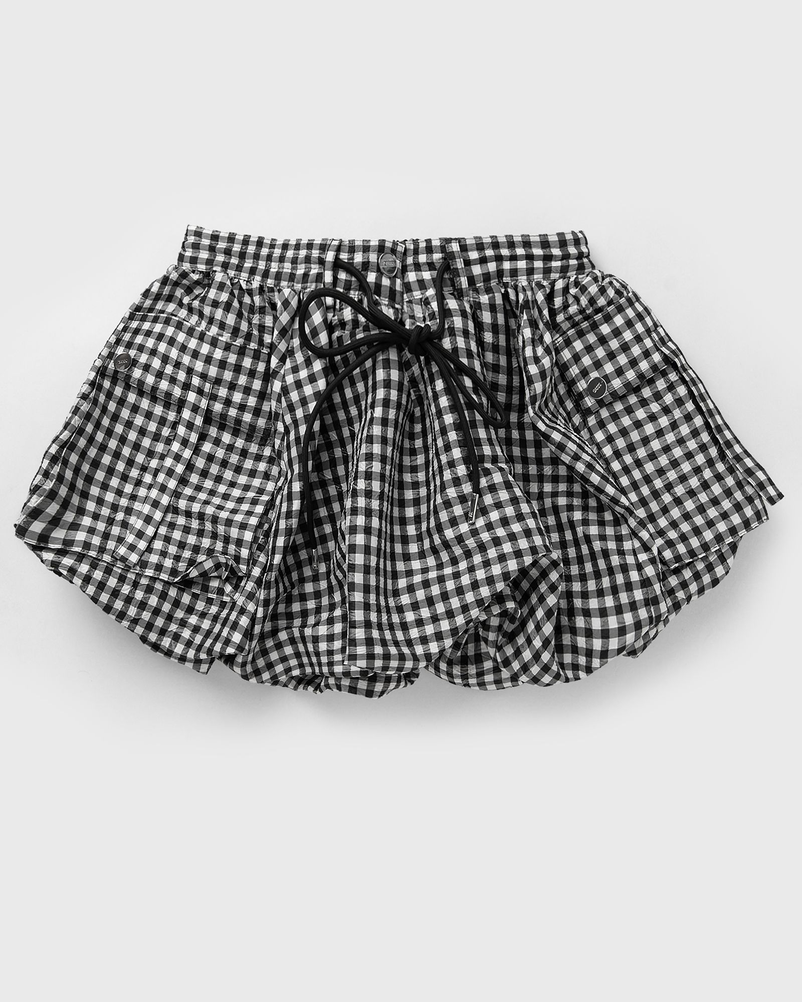 Ganni Crinkled Taffeta Check Mini Bubble Skirt, black