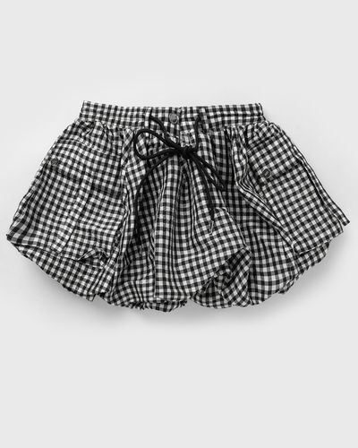 Ganni Crinkled Taffeta Check Mini Bubble Skirt, black