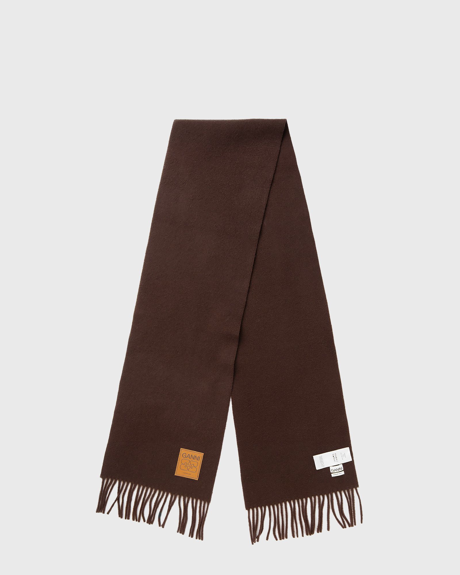 Ganni Double Face Wool Knit Scarf, brown