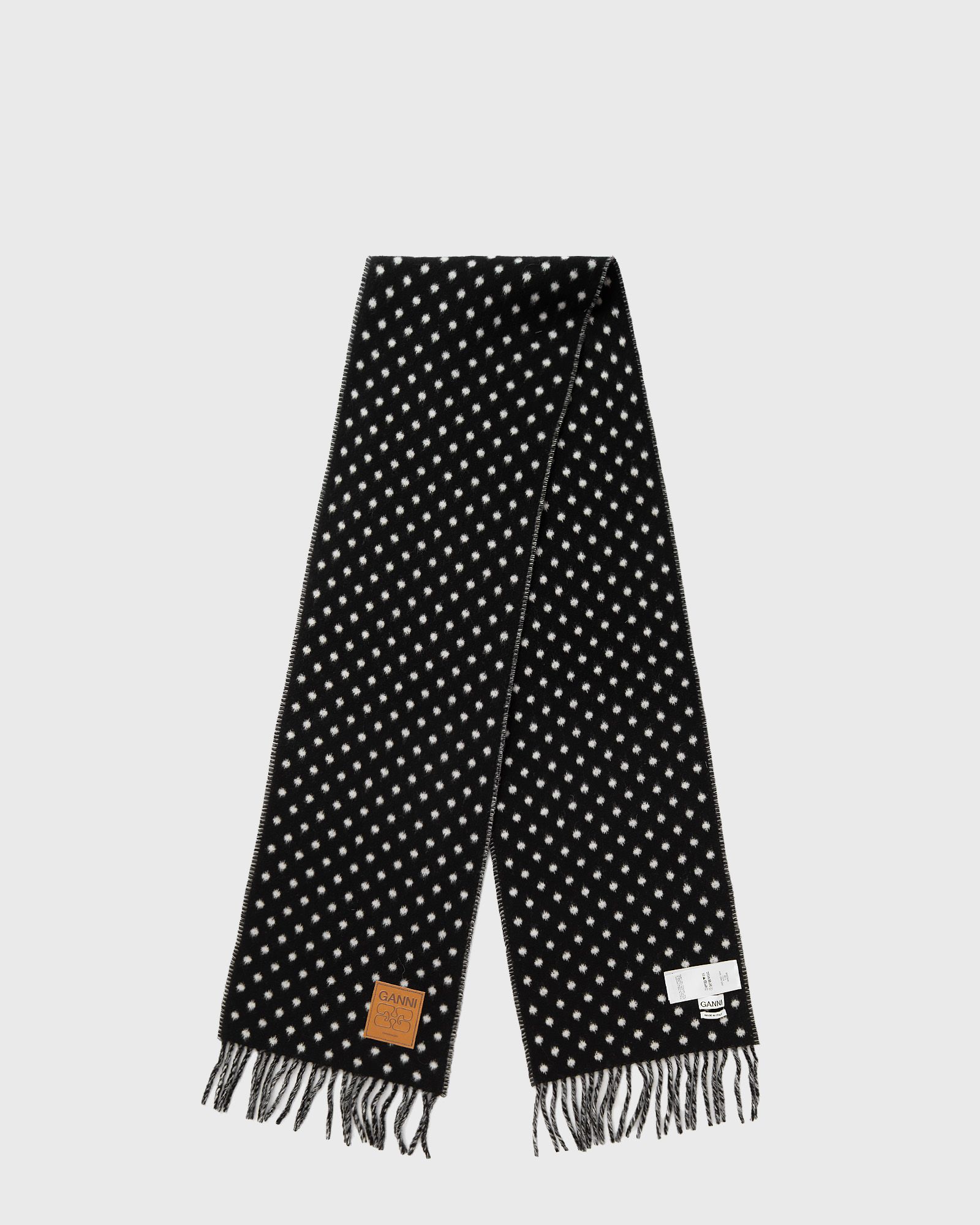 Ganni Double Face Wool Knit Scarf, black