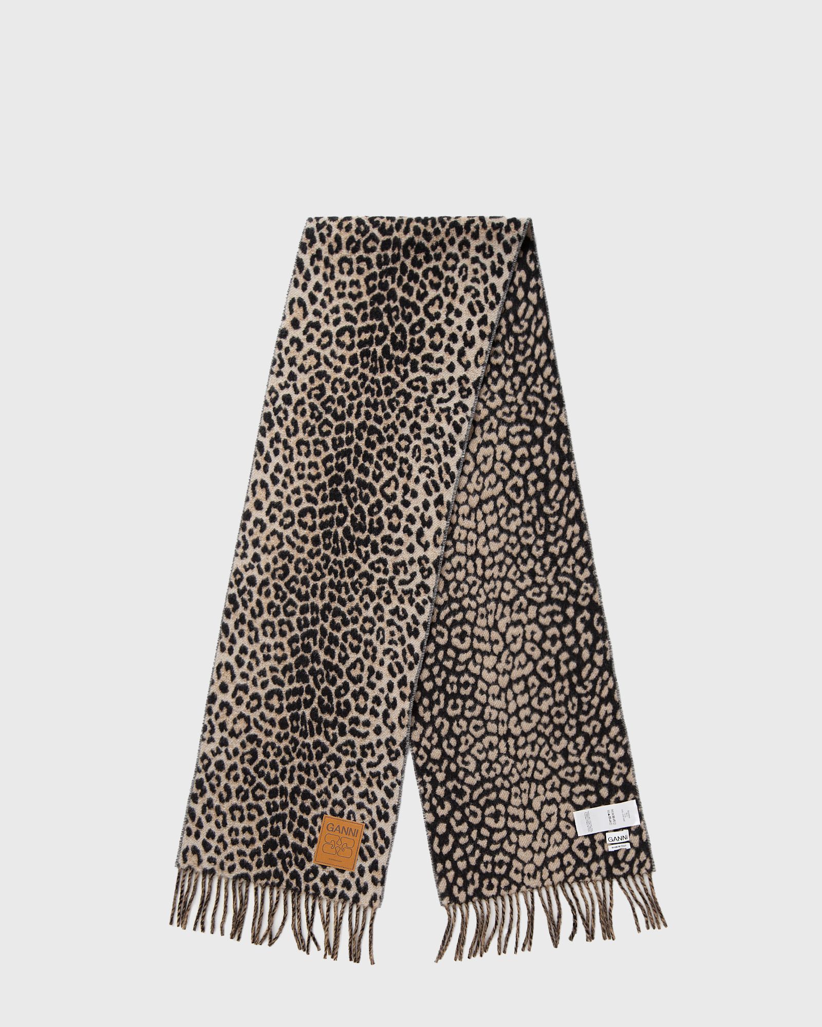 Ganni Double Face Wool Knit Scarf, black|beige