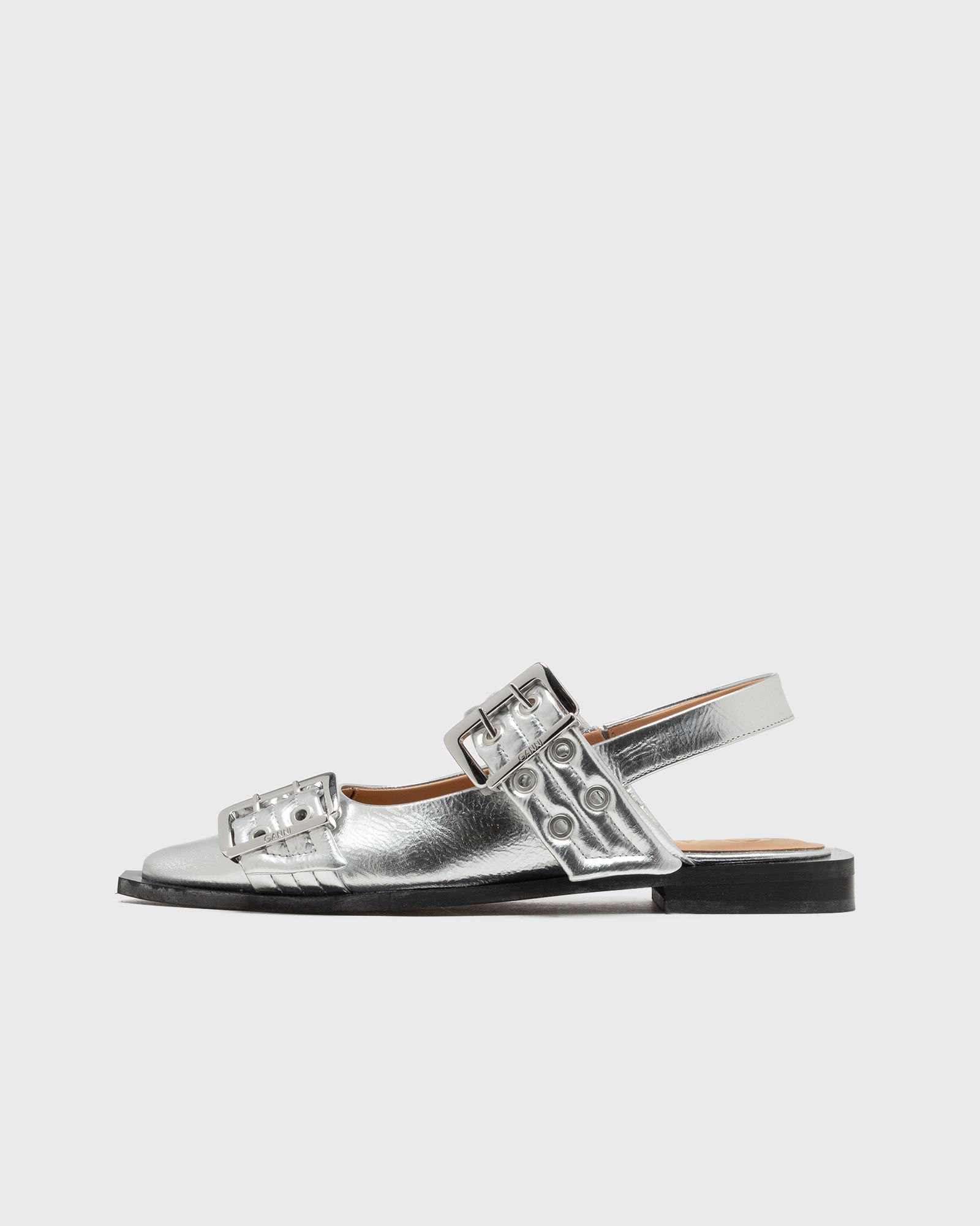 Ganni Feminine Buckle Ballerina Metallic, silver