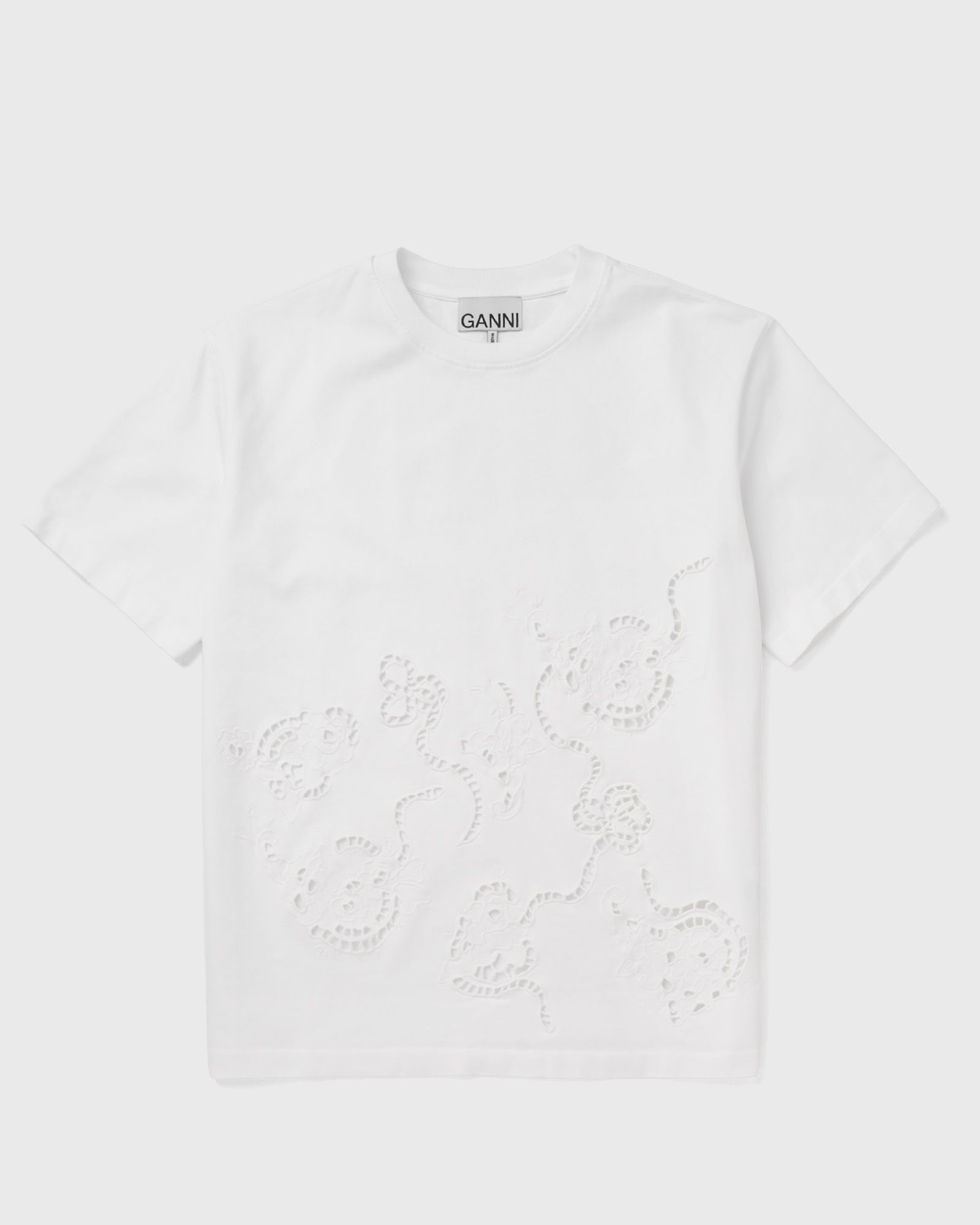 Ganni Heavy cotton Jersey Embroidery Anglais Solid, white