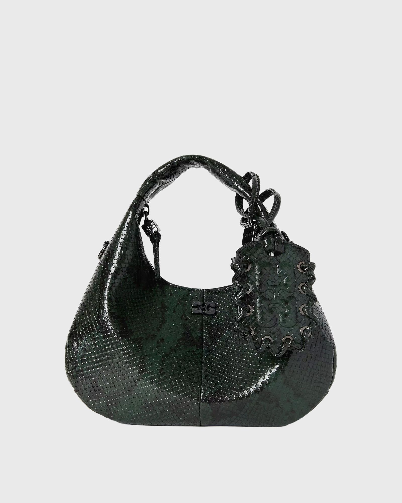 Ganni Hobo Mini Snake, black