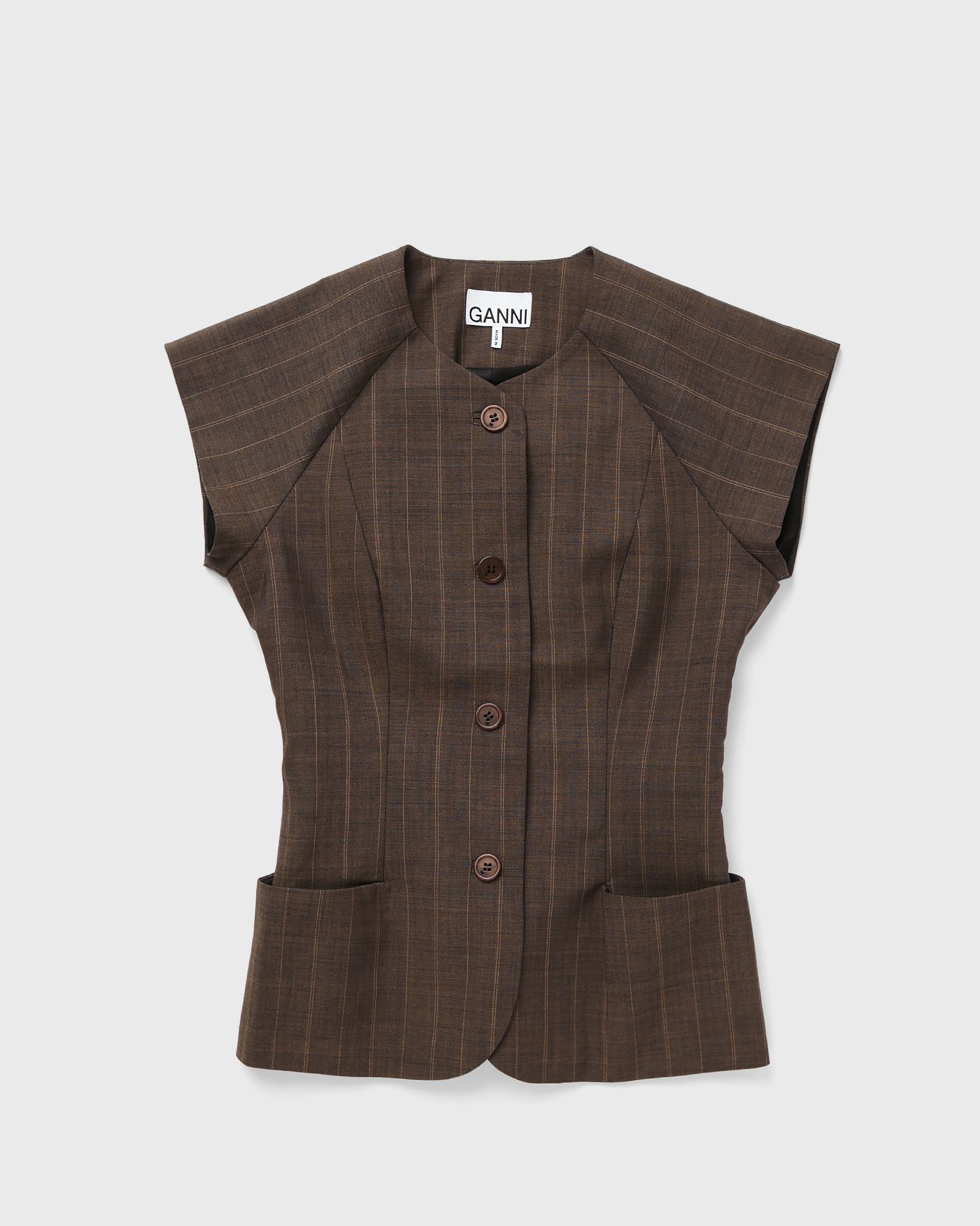 Ganni Light Wool Melange Stripe Cap Sleeve Blouse, multi