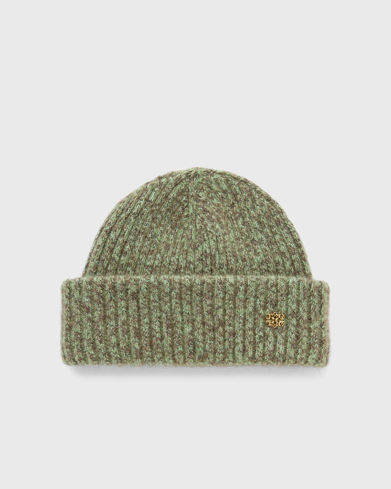 Ganni Melange Brushed Mohair Beanie, green