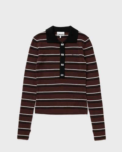 Ganni Mini Ribbed Merino Polo, black|brown